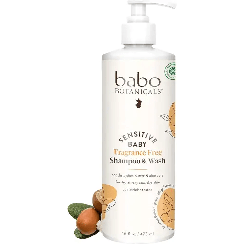 Babo Botanicals Sensitive Baby Fragrance-Free 2-in-1 Shampoo & Wash - Shea Butter, Calendula & Aloe Vera - EWG Verified - Cruelty-Free - Vegan - Pediatrician Tested - For Babies & Kids