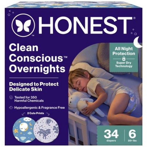 The Honest Company Clean Conscious Disposable Overnight Diapers Cozy Cloud + Star Signs - Size 6 - 34ct