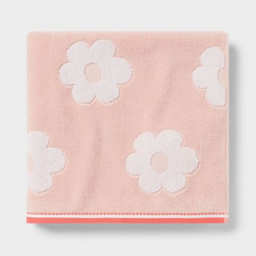 Flower Kids' Bath Towel Pink with SILVADUR™ Antimicrobial Technology- Pillowfort™: Cotton Terry, Floral, 50"x27"