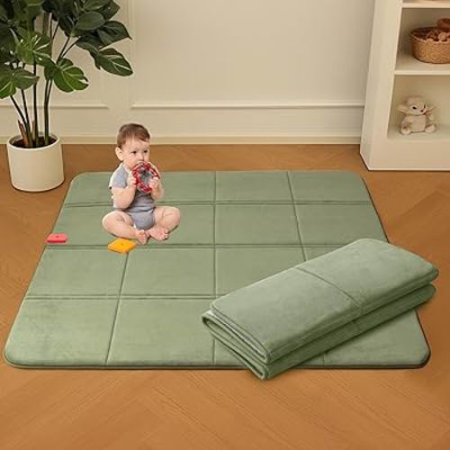 MAXYOYO 1.2" Thick Baby Play Mat for Floor, Foldable Playpen Mat, Tummy Time Foam Mat Ultra Soft Support, Padded Carpet with Non-Slip Backing for Infant,Kids and Toddler Crawling, Grey