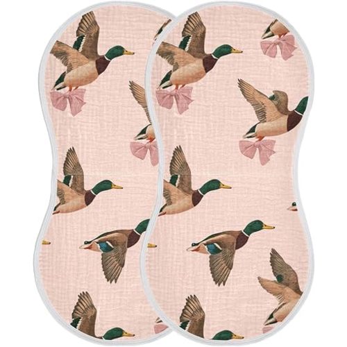 Mallard Duck Bows Burp Cloths Baby Boys Girls Absorbent Soft Cotton Burping Cloths Rags 2 Pack