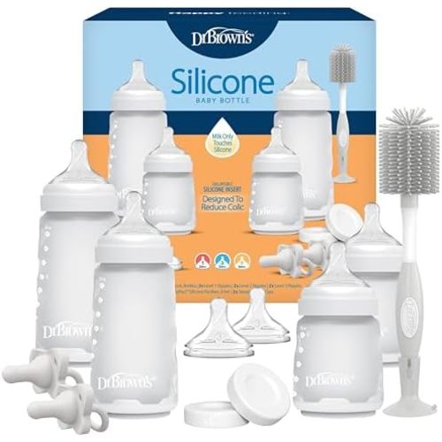 Dr. Brown's Silicone Baby Bottle Gift Set, 0m+, White, 4-Pack
