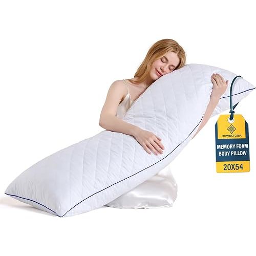 DOWNSTORIA Memory Foam Body Pillow for Adults, Full Long Pillow Insert for Side Sleepers, Breathable Soft Bed Pillows for Sleeping(White, 20 x 54 Inch)