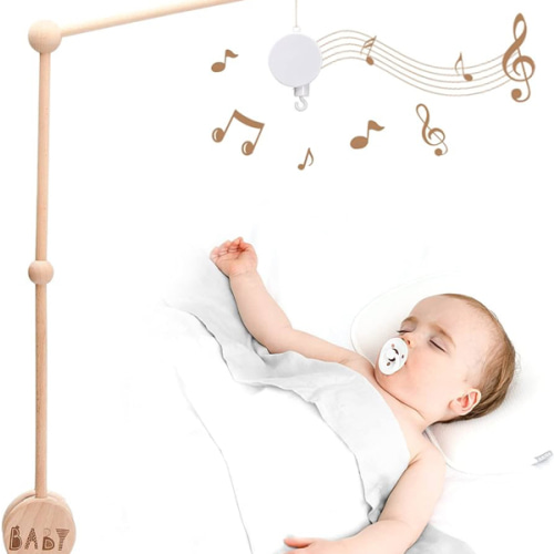 Baby Crib Mobile Arm Wooden Holder 30 inch Beech Hangers with Rotating Music Box Nursery Decor Attachment Safe Anti Slip Set