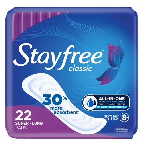 Stayfree Classic Pads Super Long without Wings, Unscented, 22 Ct HSA/FSA Eligible