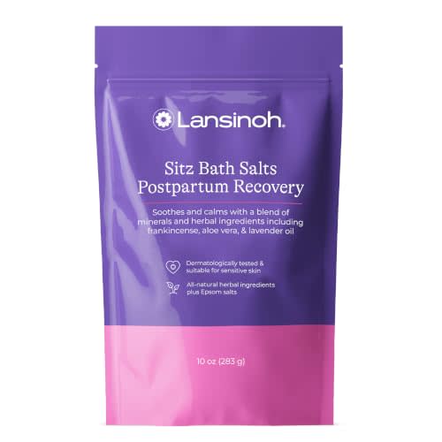 Lansinoh Sitz Bath Salts for Postpartum Care, 10 Ounces | Perineal Soak with Epsom Salt, Aloe Vera, Lavender & Frankincense Oil