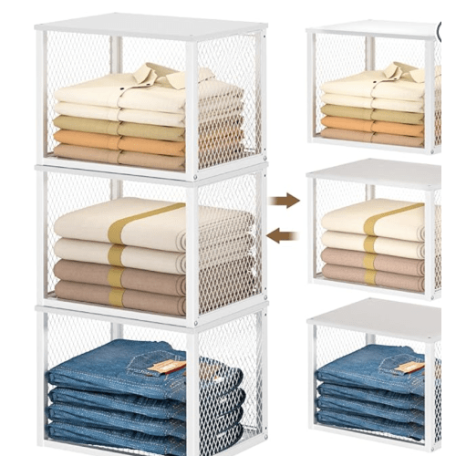 3 Pack Stackable Closet Organizers and Storage Basket