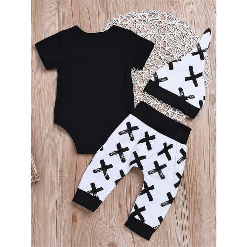 Aunavey Newborn Baby Boy 3pcs Clothes Mama Printed Romper Bodysuit Pants Hat Outfits Set