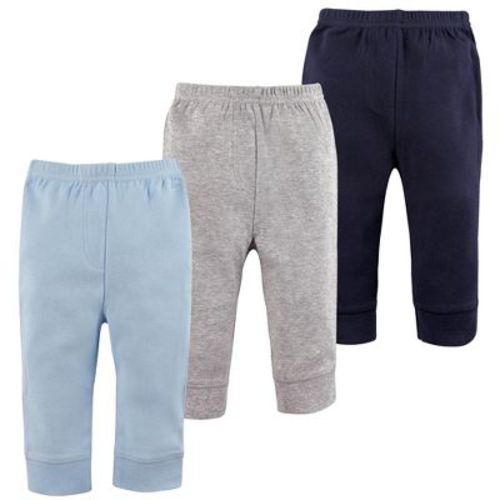 Luvable Friends Basics Infant Baby Everyday Cotton Pants 3-Pack, Azure Stone, 3-6 Months