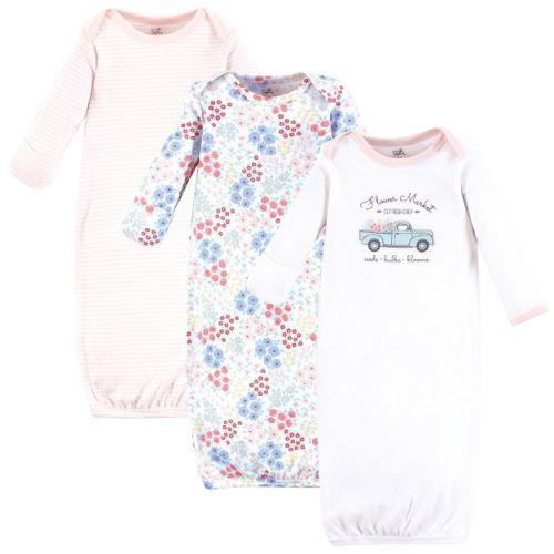 Touched by Nature Baby Girls Organic Cotton Gowns, Flower Market, 0-6 Months