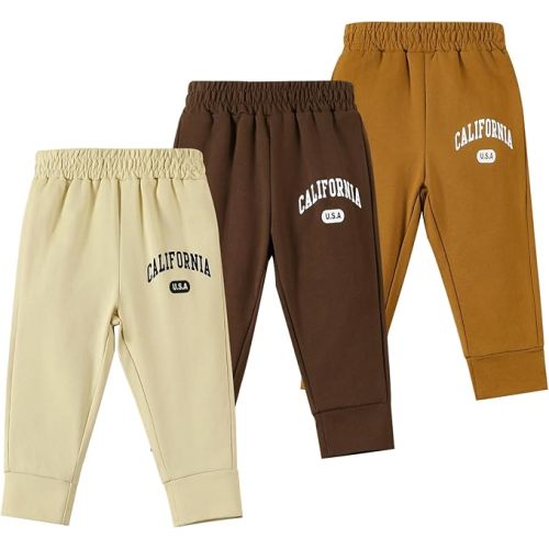 U·nikaka 3-Pack Baby Boys Pants Casual Toddler Sweatpants Athletic Infant Boys Joggers Cotton Flexy Pants and Leggings
