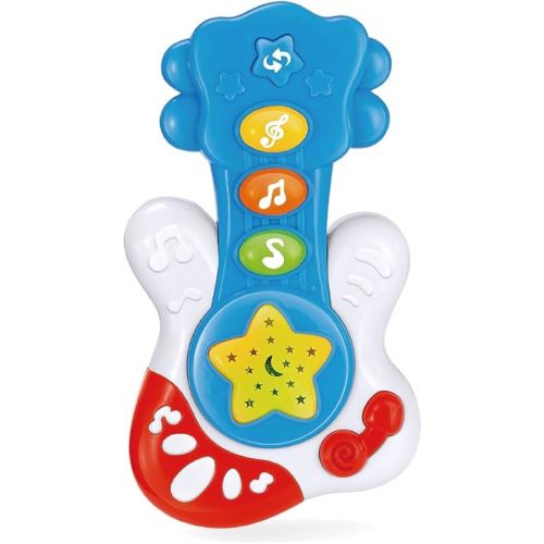 WEofferwhatYOUwant Baby Musical Guitar – First Instrument for Babies 6+ Months with Lights, Sound Effects, 3 Play Modes, BPA-Free, Batteries Included, Travel Ready, Ideal Gift for Toddlers