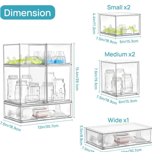 Vtopmart Stackable Storage Drawers Set of 5, Clear Plastic Organizer Bins for Baby Bottle, Beauty Supplies Storage, Ideal for Kichen Countertop, Vanity, Bathroom, Cabinet, Pantry Organization