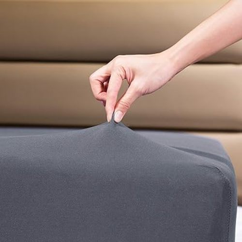 Fitted Sheet- COSMOPLUS King Fitted Sheet Only（No Flat Sheet or Pillow Shams）,4 Way Stretch Micro-Knit,Snug Fit,Wrinkle Free,for Standard Mattress and Air Bed Mattress from 8” Up to 14”,Gray