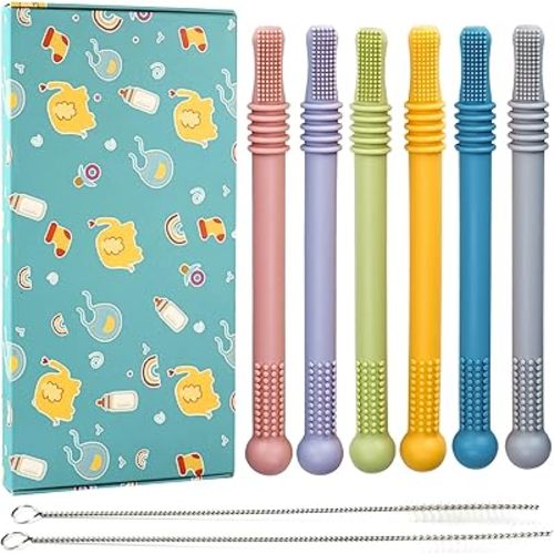 Teething Toys for Babies，Baby Teether, Teething Straw Teething Sticks, Baby Teething Relief for Baby Gifts