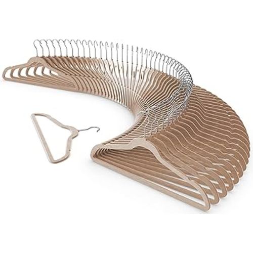 New Premium Quality Velvet Hanger (Set of 50) - Ultra -Thin No Slip Velvet Suit Hangers - Swivel Rose Gold Hooks, Stronger Than Standard Velvet Hangers - Space Saving Valvet Hanger (50, Warm Taupe)