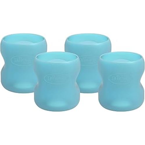 Dr. Brown’s Natural Flow® Options+™ Glass Baby Bottle Sleeves, 100% Silicone, 5 oz, Wide-Neck, Blue (Pack of 4)