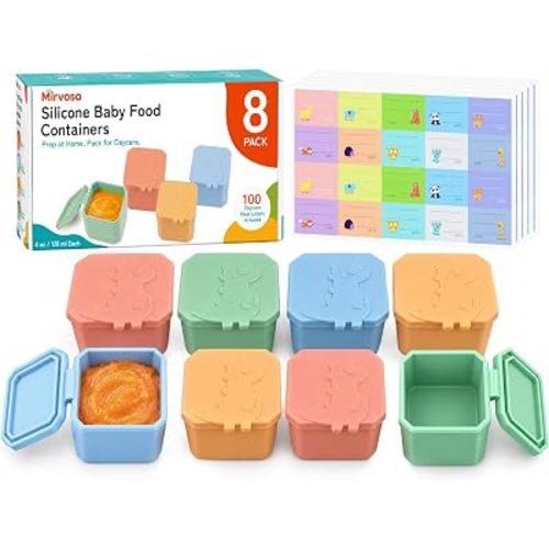 8 Pack 4 oz Reusable Silicone Baby Food Containers for Daycare