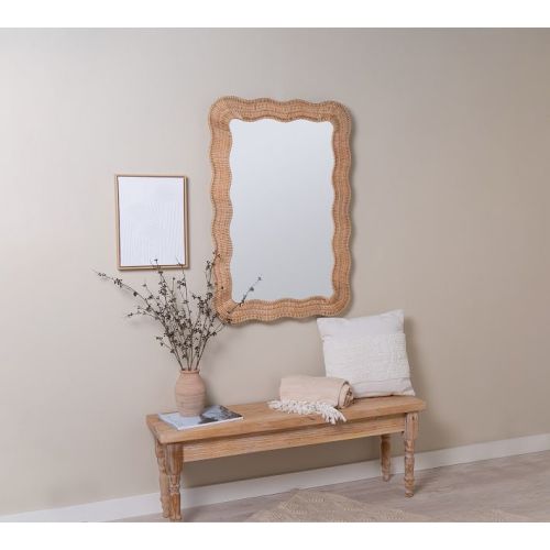 Scalloped Rattan Rectangular Wall Mirror