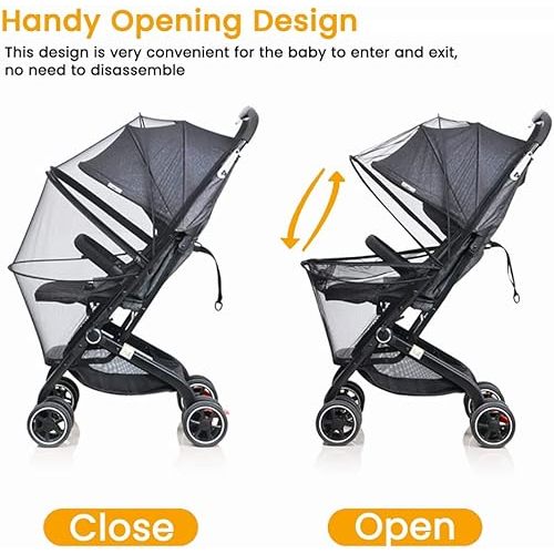 Orzbow Universal Mosquito Net for Stroller, Baby Bug Net with Two-Way Zippers & Storage Bag, Breathable & Foldable Mosquito Nets for Strollers, Car Seat, Bassinet, Cradle, Portable Mini Crib, Black