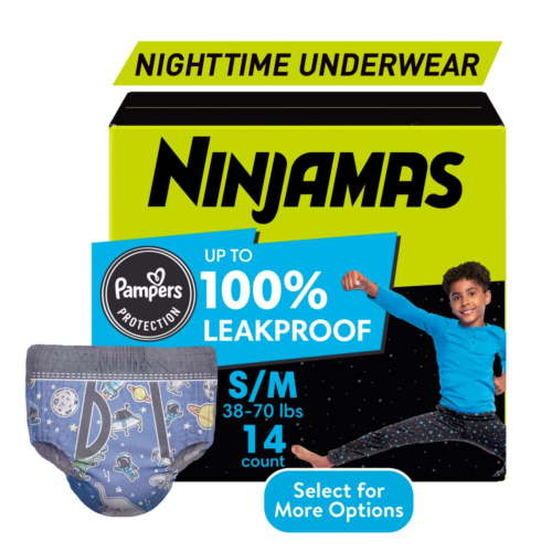 Ninjamas Boys Bedwetting Nighttime Underwear, Size S/M (37-90 lbs), 14 Count (Select for More Options)