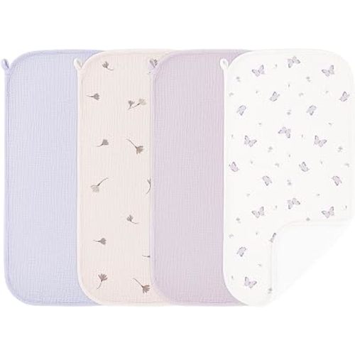 Susurration Muslin Burp Cloths, Soft Baby Burping Cloths for Unisex Boys and Girls, Newborn Essentials Large Extra Absorbent Washcloths, 20x10in, 4 Pack