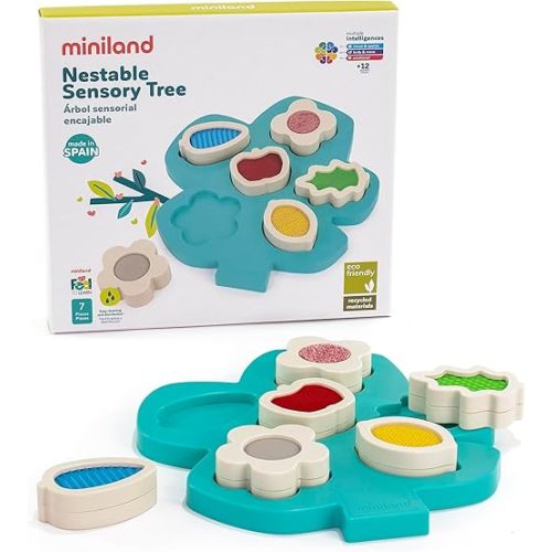 Miniland Feel to Learn Nestable Sensory Tree for Children from 1 to 2 Years. Stimulating Game containing 6 Pieces with Different Shapes and Textures. Made in Spain with ECO Materials