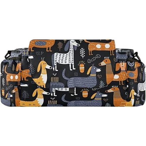 Dachshund Dogs Baby Stroller Organizer with 2 Cup Holders Universal Adjustable Shoulder Strap Detachable Stroller Caddy Accessories Bag for Bottle,Diaper,Phone, Keys,Toys