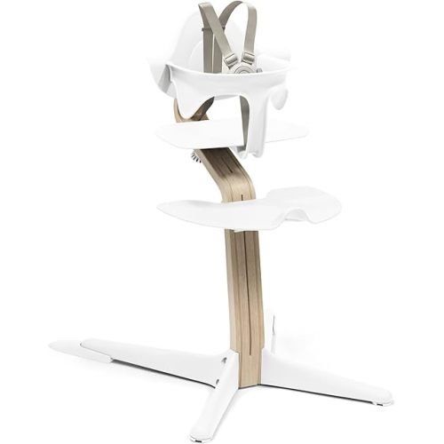 Stokke Nomi High Chair, White/Natural - Inspires Active Sitting - Tool-Free, Seamless Adjustability - Includes Baby Set with Removable Harness for Children 6-24 Months
