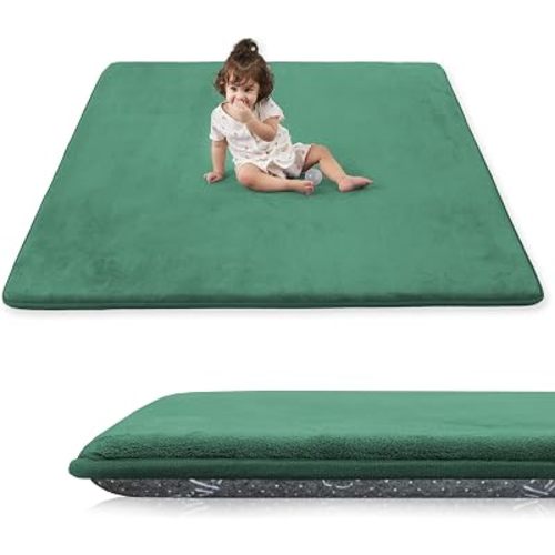 1.3" Thick Baby Play Mat for Floor, 79x79 Playpen Mat, Pro Soft Flannel Foam Mats Toddler Infant Kids Crawling for Nursery Rug Playroom Living Room Waterproof Easy Care Non-Slip (Dark Green)