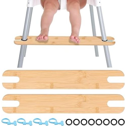 2Pack Baby High Chair Foot Rest Adjustable Height Bamboo Wooden Non-Slip with Rubber Ring and Blue Fixing Ring Compatible for Most Highchairs (Style 1, 2Pack)