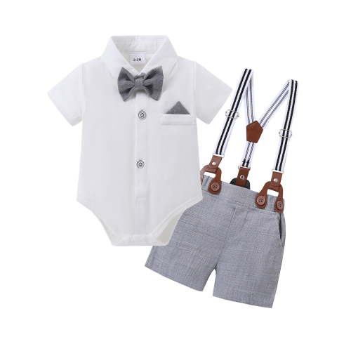 CARETOO Baby Boy Clothes Suits Romper Shirt Bowtie Suspender Pants Formal Set Cotton Fabric 0-18M