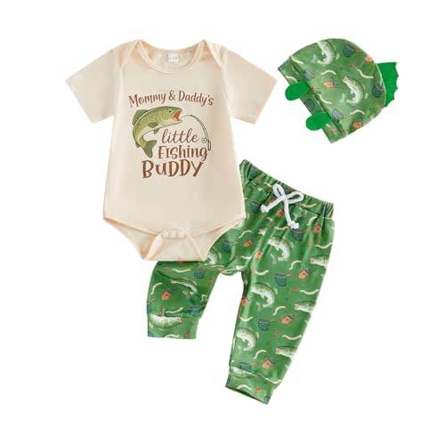 GOOCHEER Newborn Baby Boy Clothes Fishing Short Sleeve Romper Shirt Tops Pants Hat Summer Spring Outfits Set
