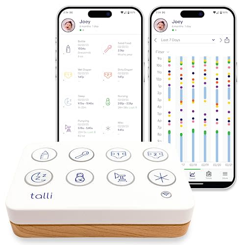 Talli Daily One-Touch Baby Tracker - Baby Monitor to Log Feedings, Diapers, Sleep & More - Electronic Journal Links to Mobile App for Real-Time Baby Monitoring & Tracking - Alexa Compatible