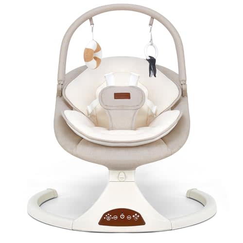 Baby Swings for Infants, Portable Infant Swing with 5-Speed Settings, Bluetooth Music & Timer, Suitable for Newborns up to 9 Months (Beige)
