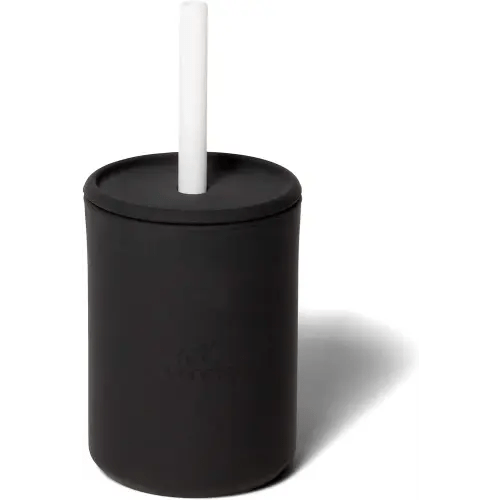 Avanchy Baby Cup with Straw, Training Sippy Cups for Infant to Toddler Kids, Baby Led Weaning Trainer 5 Ounce, 6+ Months, Silicone, Black