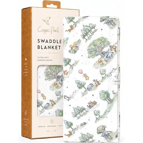 Copper Pearl Swaddle Blankets for Newborns | Soft Stretchy Receiving Blankets for Boys and Girls | Large 46 x 46 Inch Baby Blankets | Lightweight and Breathable Swaddles | Hundred Acre Wood