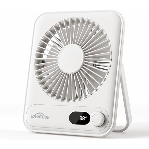 WHATOOK Small Desk Fan Personal Fans: 5000mah 25 Hours Battery Office Quiet Mini Desktop Fan Portable Rechargeable Travel Essentials (White, 5000 mAh)