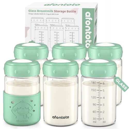 Glass Breastmilk Storage Bottles, Replacement Spectra Pump Bottles, BPA Free Wide Neck Borosilicate Glass Breast Milk Collection Baby Bottle with Silicone Sleeve, Breastfeeding Essentials, 6oz, 6 PCS
