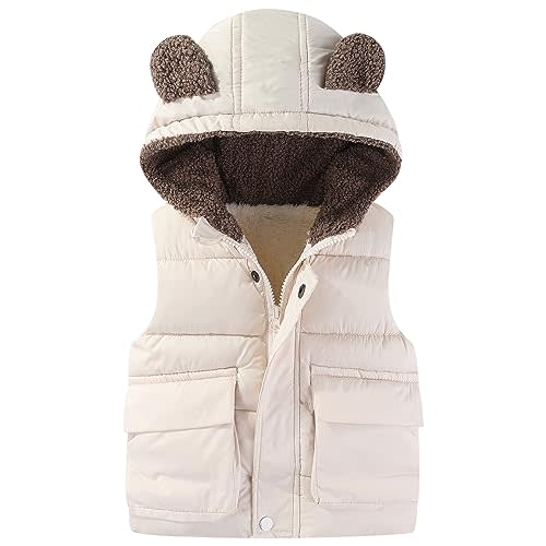 AIWUHE Toddler Boys Girls Hooded Puffer Vest Padded Warm Winter Jacket Sleeveless Bear ears Zipper Up Coat with pocket 1-7Y