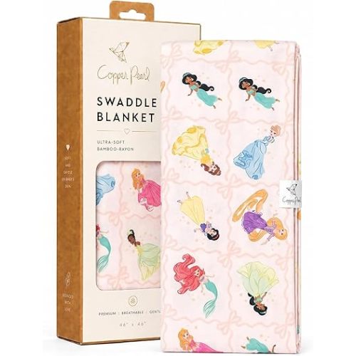 Copper Pearl Swaddle Blankets for Newborns | Soft Stretchy Receiving Blankets for Boys and Girls | Large 46 x 46 Inch Baby Blankets | Lightweight and Breathable Swaddles | Disney Princess