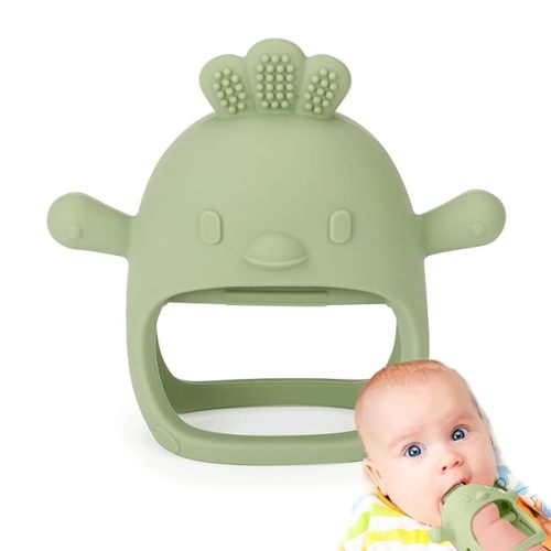 Silicone Baby Teether Toys for Infants 3-6 6-12 Months, BPA Free Anti-Drop Silicone Mitten Teething Toy, Baby Chew Toys for Sucking Needs, Newborn Essentials & Baby Shower Gifts Girls(Olive)