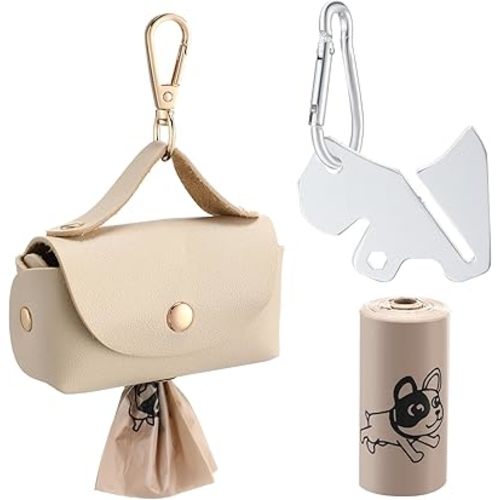 5 Pcs Leather Dog Poop Bag Holder Dog Poop Include 45 Scented Poop Bags Dispenser Cute for Travel Walking Dog Park and Outdoor Use (Apricot)