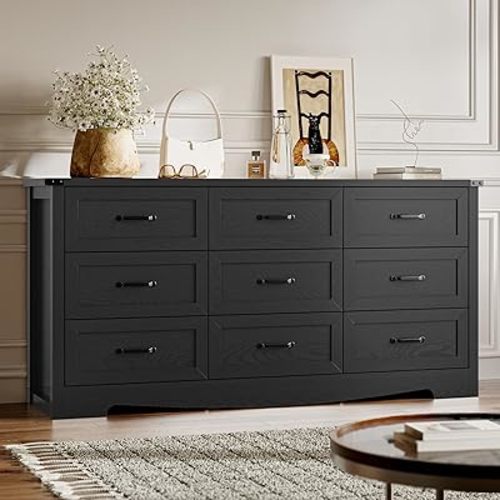BORNOON 9-Drawer Dresser for Bedroom, Modern Wooden Chest of Drawers with Metal Handles, Anti-Tipping Design, Sturdy and Stable Storage Organizer for Living Room, Entryway, Home Office