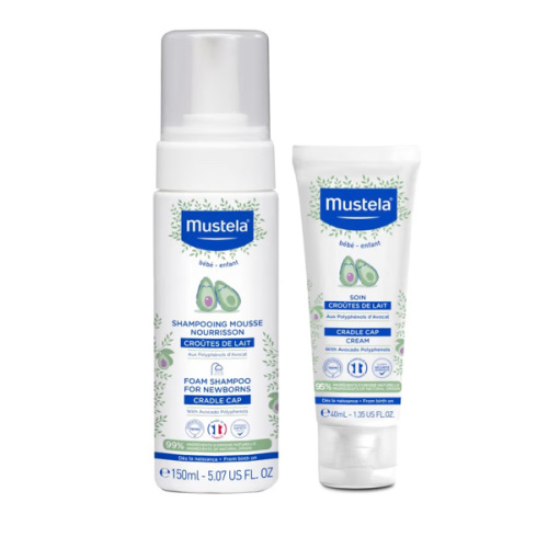 Mustela Cradle Cap Fragrance-Free Baby Shampoo & Cream for Baby & Newborn for Seborrheic Dermatitis - Helps to minimize Scalp Flakes - Clinically & Dermatologist Tested - 2 Items Set