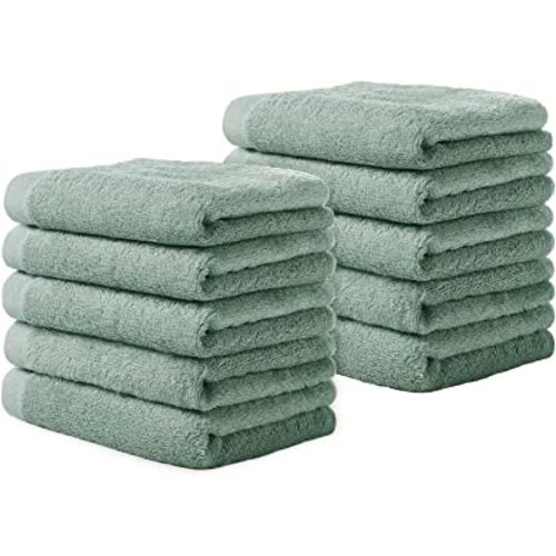 Yoofoss Luxury Bamboo Washcloths Towel Set 10 Pack Baby Wash Cloth for Bathroom-Hotel-Spa-Kitchen Multi-Purpose Fingertip Towels and Face Cloths 10'' x 10'' - Green