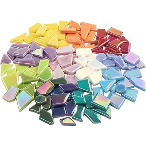 Youway Style Iridescent Glass Mosaic Tiles for Crafts Bulk,200g Broken Mosaic Glass Pieces for DIY Home Garden Art Projects, Handmade Crafts & Decor