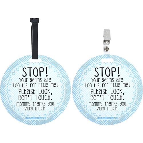 Three Little Tots Two Pack - Blue Boy No Touching Baby Car Seat and Stroller Signs - CPSIA Safety Tested