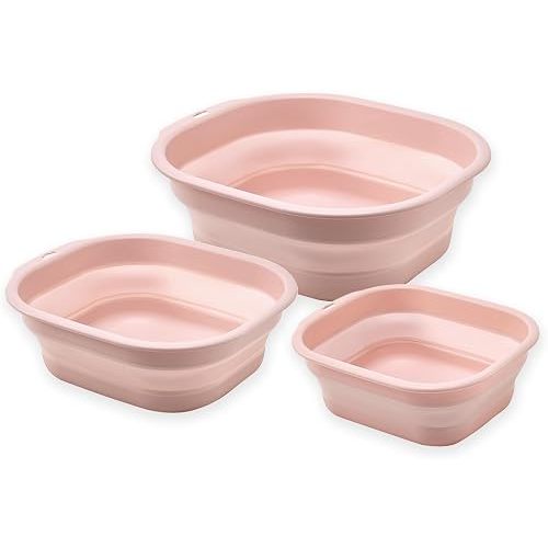 Collapsible Wash Basin Set of 3, Foldable Large Medium Small Wash Basins, Portable Plastic Basins for Laundry, Bottles, Travel, Camping (Pink)