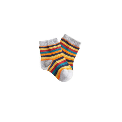 Leela Cotton 98% Organic Cotton Kids Crew Socks, 6-Pack | Mustard + Navy + Orange Stripe